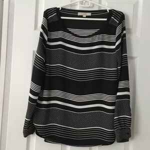 LOFT Black and White Striped Blouse